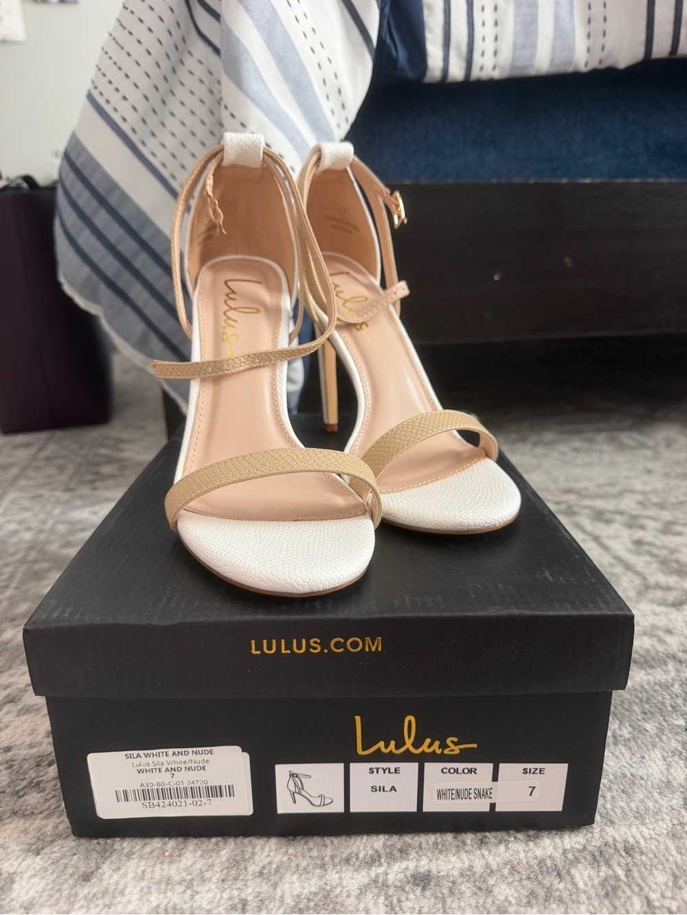 Lulu's White and Nude Strappy Stiletto Heels